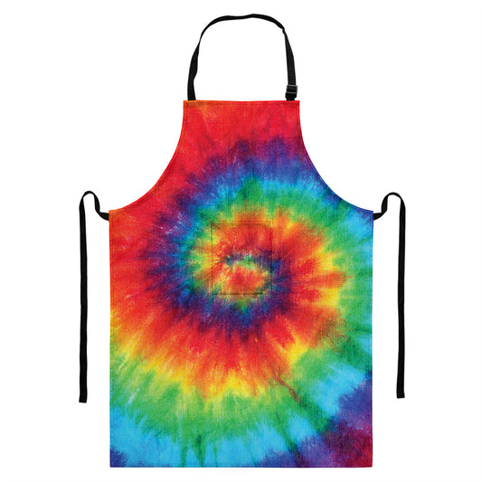 Spiral Tie Dye Print Bib Apron With Pocket
