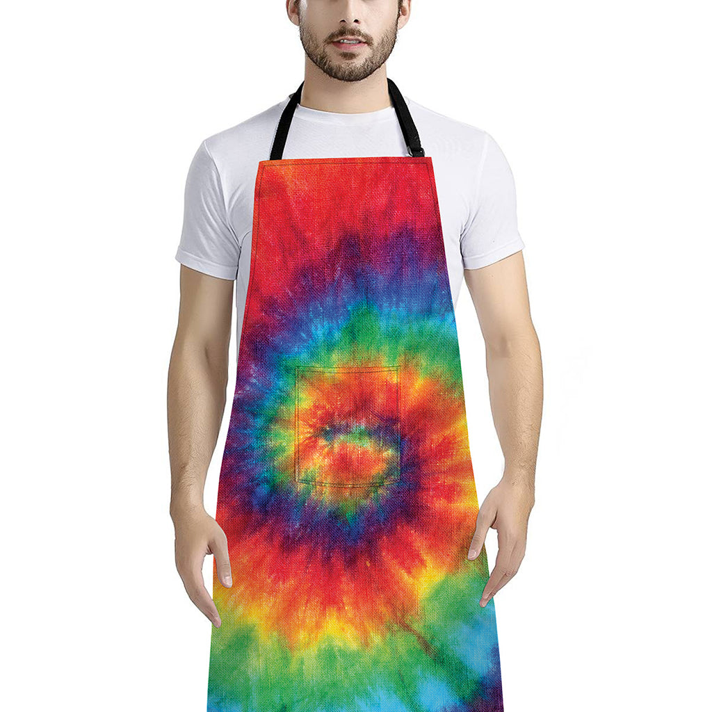 Spiral Tie Dye Print Bib Apron With Pocket