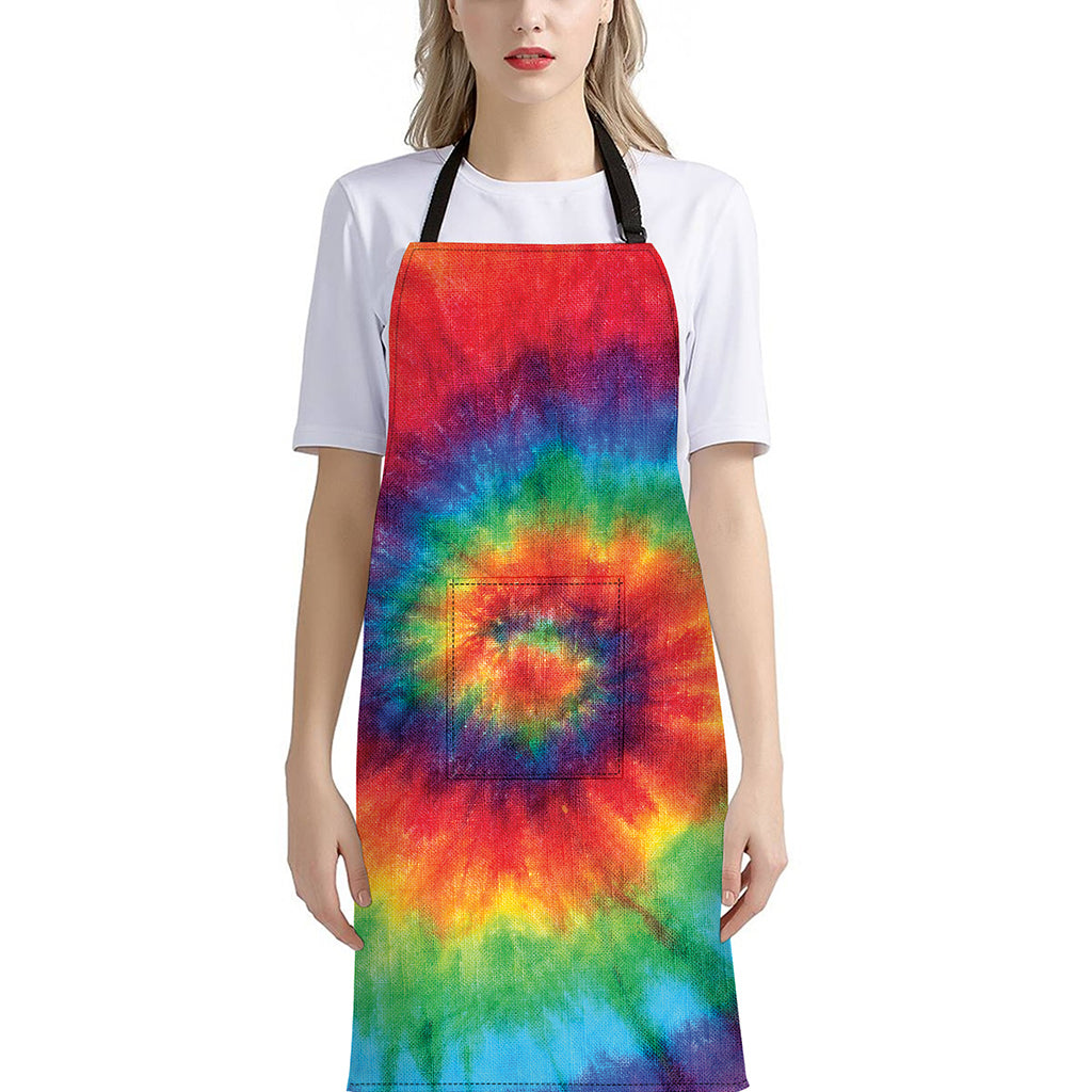 Spiral Tie Dye Print Bib Apron With Pocket