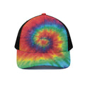 Spiral Tie Dye Print Black Mesh Trucker Hat