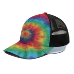 Spiral Tie Dye Print Black Mesh Trucker Cap