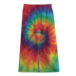 Spiral Tie Dye Print Cotton Front Slit Maxi Skirt