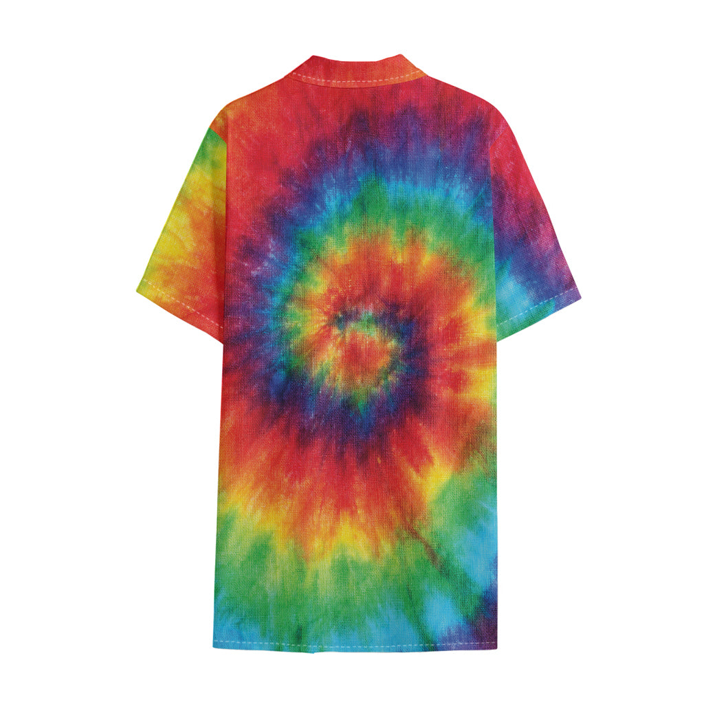 Spiral Tie Dye Print Cotton Hawaiian Shirt