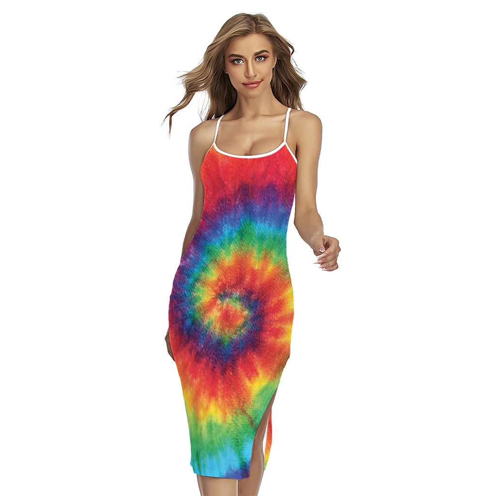 Spiral Tie Dye Print Cross Back Cami Dress