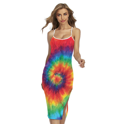 Spiral Tie Dye Print Cross Back Cami Dress