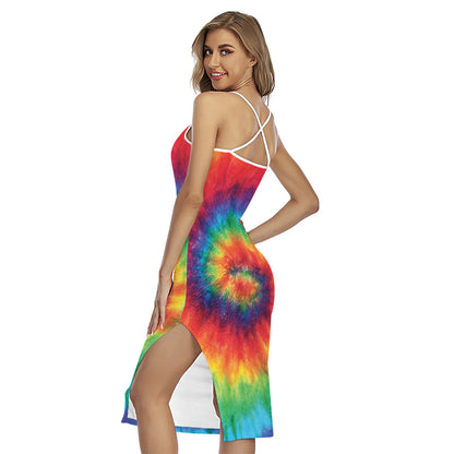 Spiral Tie Dye Print Cross Back Cami Dress