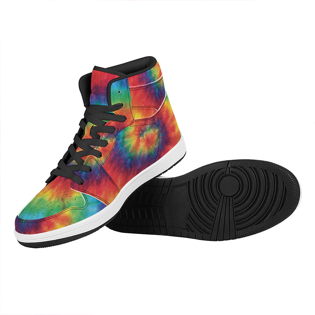 Spiral Tie Dye Print High Top Leather Sneakers