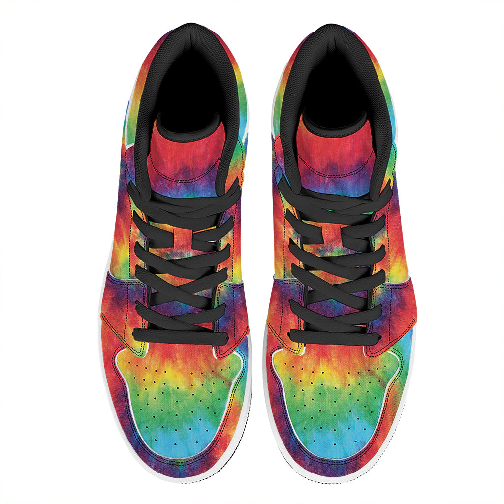Spiral Tie Dye Print High Top Leather Sneakers