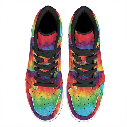 Spiral Tie Dye Print High Top Leather Sneakers