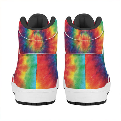 Spiral Tie Dye Print High Top Leather Sneakers