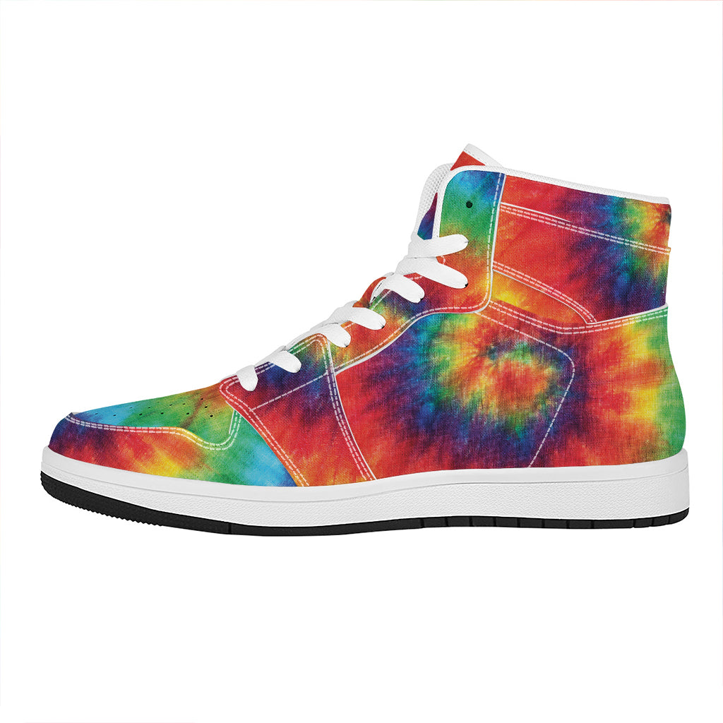 Spiral Tie Dye Print High Top Leather Sneakers