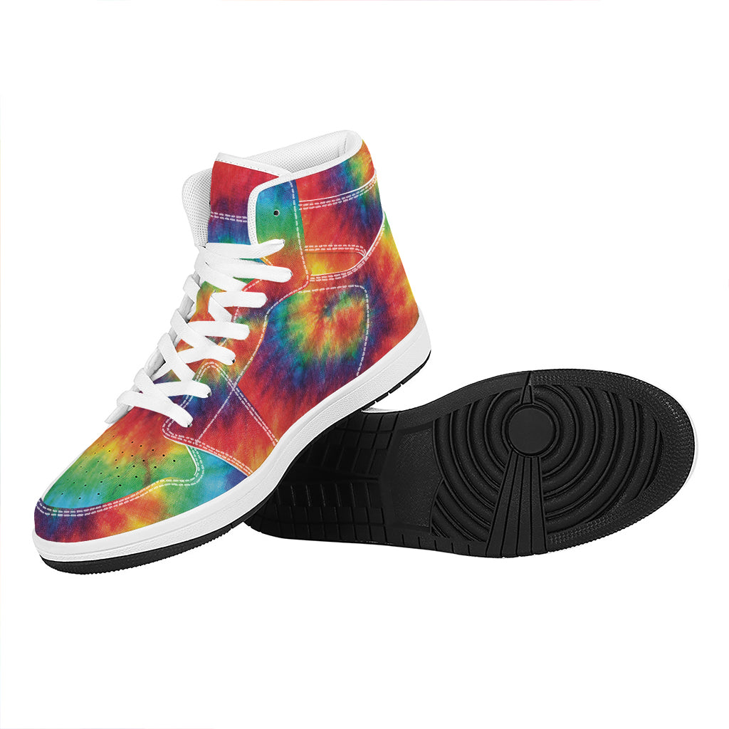 Spiral Tie Dye Print High Top Leather Sneakers