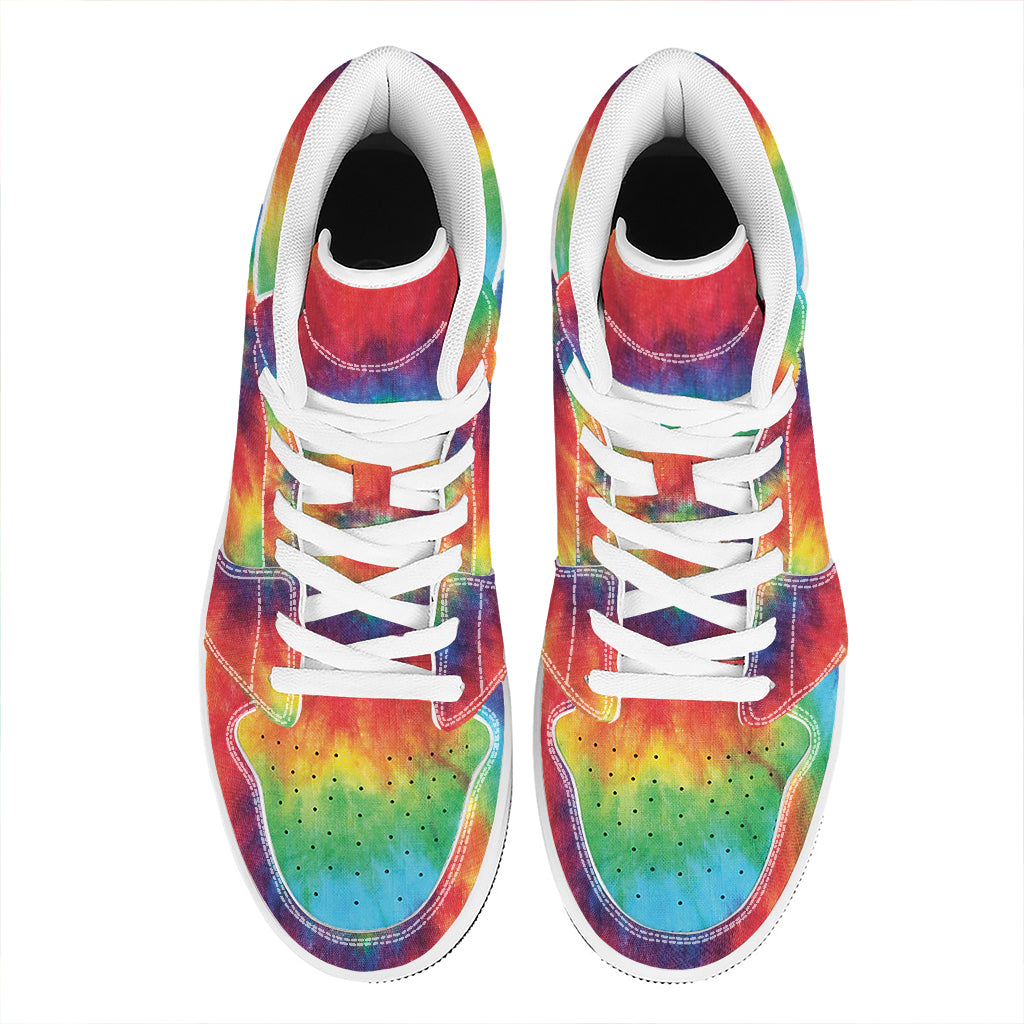 Spiral Tie Dye Print High Top Leather Sneakers