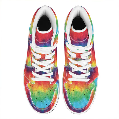 Spiral Tie Dye Print High Top Leather Sneakers