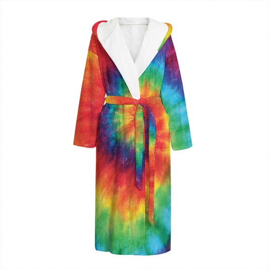 Spiral Tie Dye Print Hooded Bathrobe