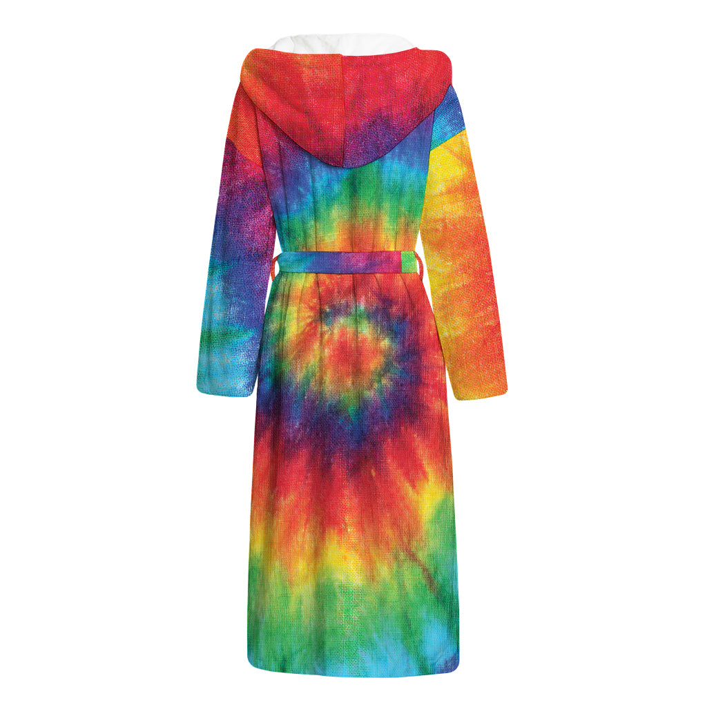 Spiral Tie Dye Print Hooded Bathrobe