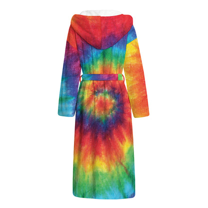 Spiral Tie Dye Print Hooded Bathrobe