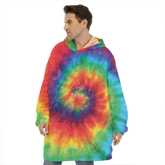 Spiral Tie Dye Print Hoodie Blanket