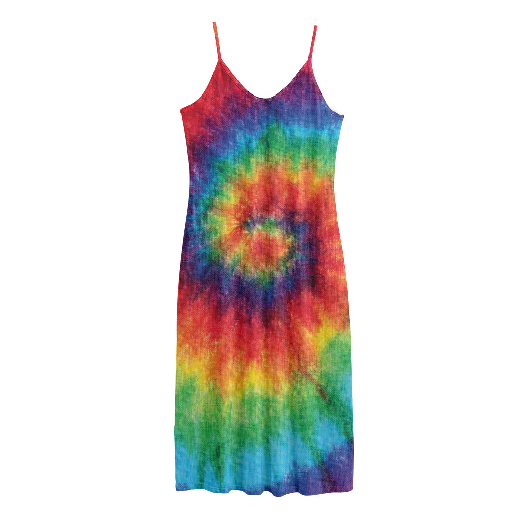 Spiral Tie Dye Print Jersey Midi Cami Dress
