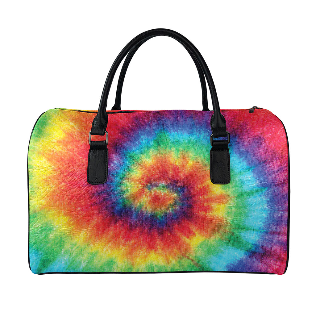 Spiral Tie Dye Print Leather Duffle Bag