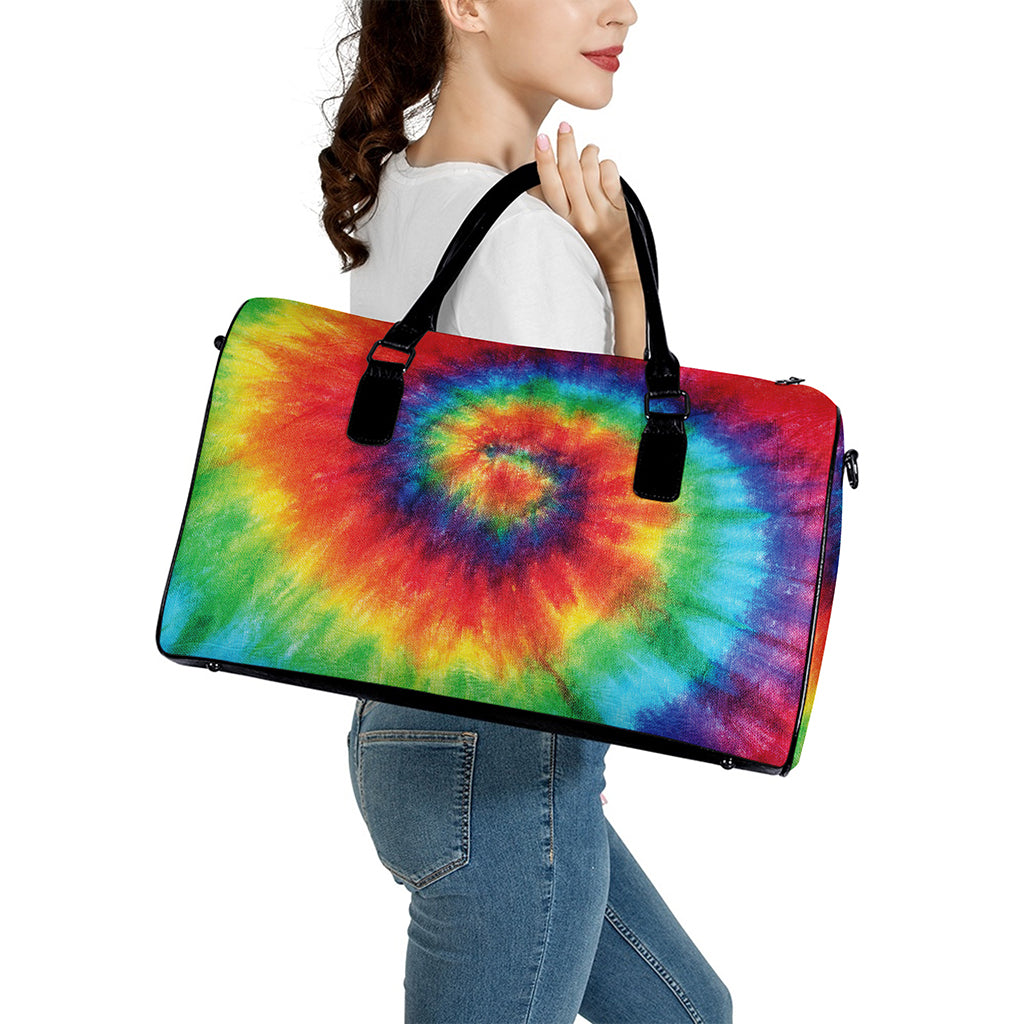 Spiral Tie Dye Print Leather Duffle Bag