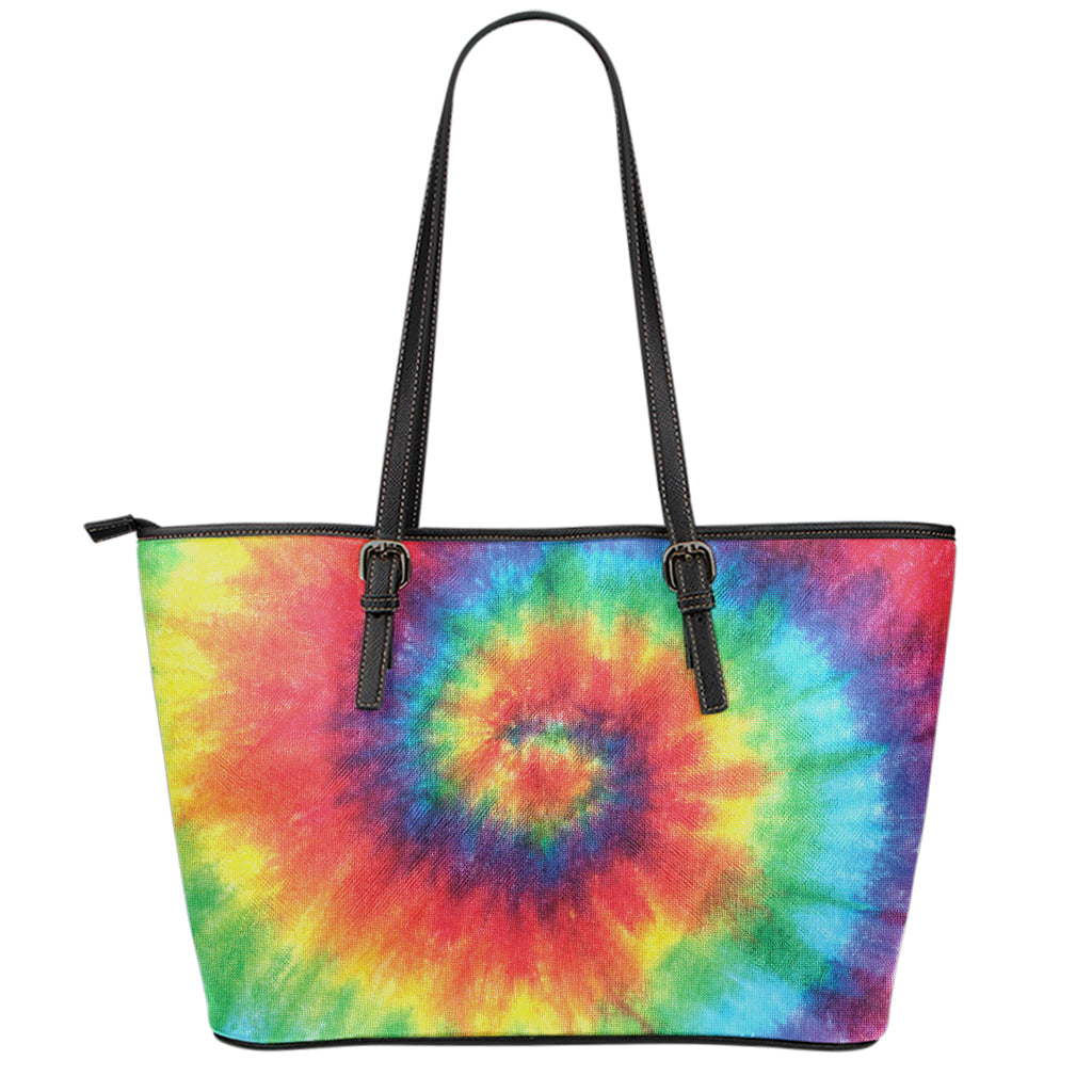 Spiral Tie Dye Print Leather Tote Bag
