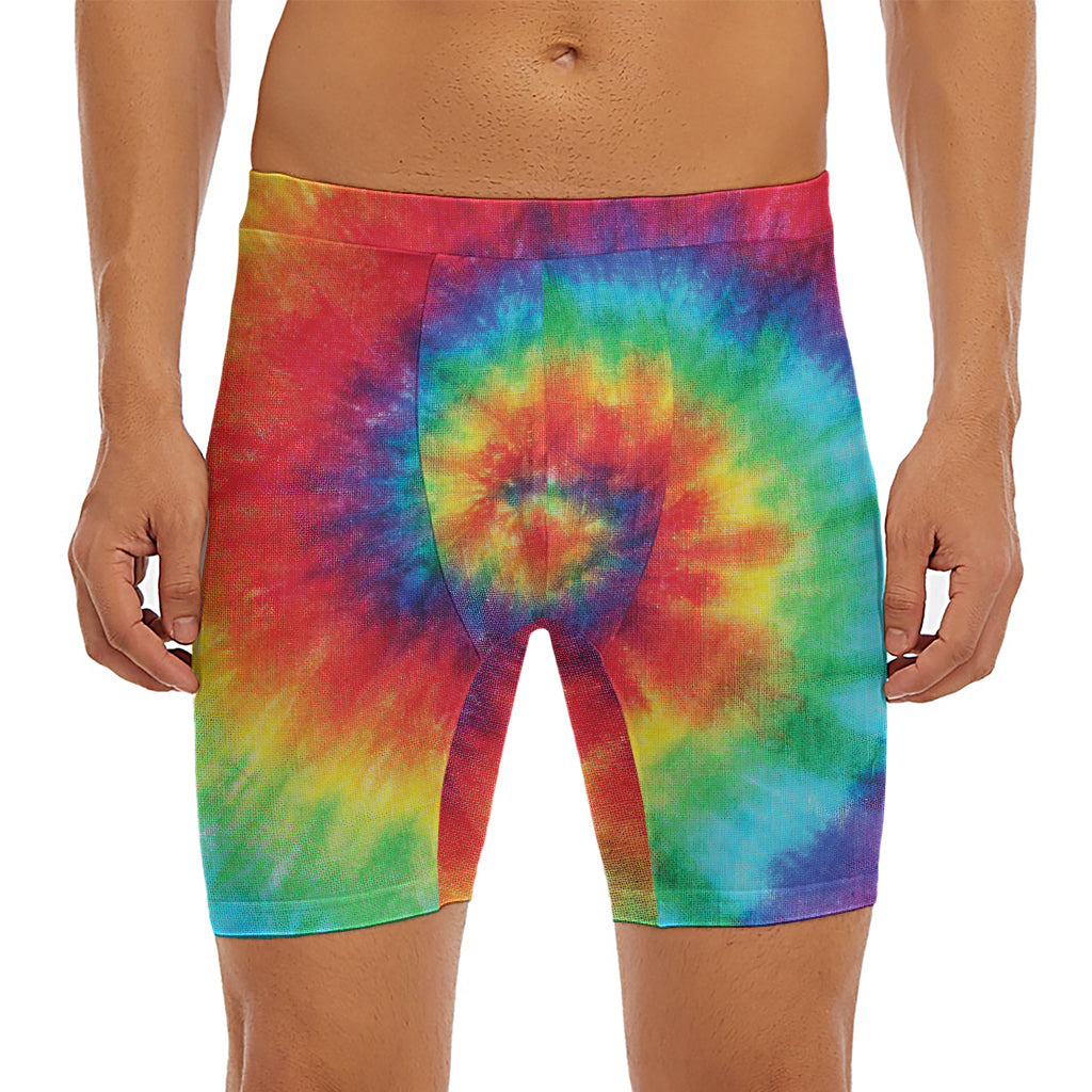 Spiral Tie Dye Print Men's Long Boxer Briefs