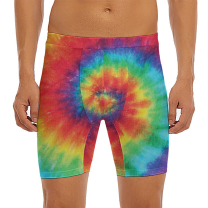 Spiral Tie Dye Print Men's Long Boxer Briefs