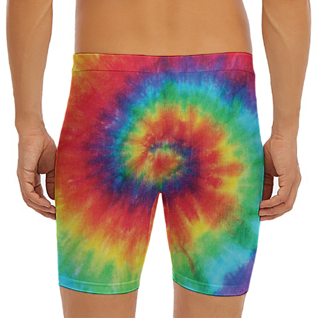 Spiral Tie Dye Print Men's Long Boxer Briefs