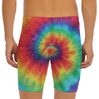 Spiral Tie Dye Print Men's Long Boxer Briefs