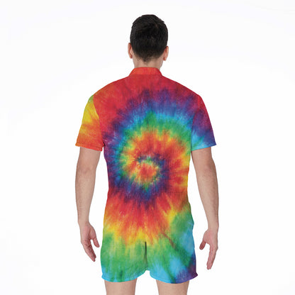 Spiral Tie Dye Print Men's Rompers