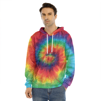 Spiral Tie Dye Print Men's Velvet Pullover Hoodie