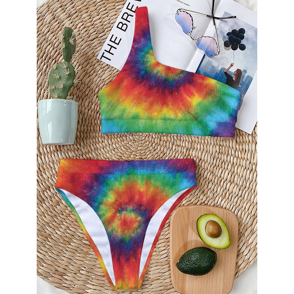 Spiral Tie Dye Print One Shoulder Bikini Top