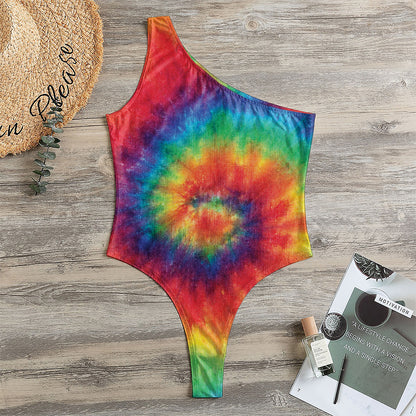Spiral Tie Dye Print One Shoulder Bodysuit