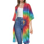 Spiral Tie Dye Print Open Front Beach Cover Up