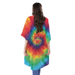 Spiral Tie Dye Print Open Front Beach Cover Up