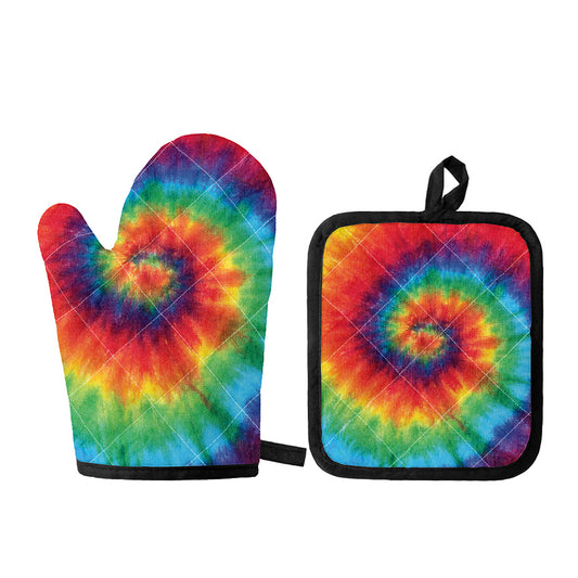 Spiral Tie Dye Print Oven Mitt And Pot Holder Set