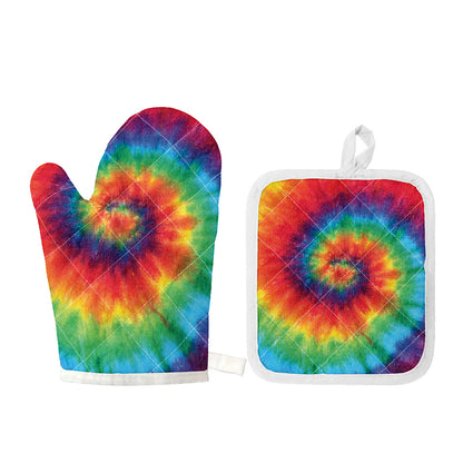 Spiral Tie Dye Print Oven Mitt And Pot Holder Set