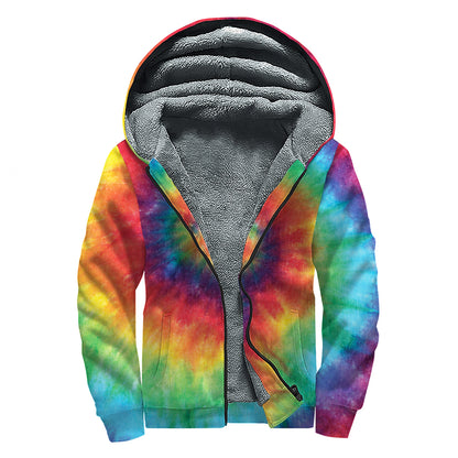 Spiral Tie Dye Print Sherpa Lined Zip Up Hoodie
