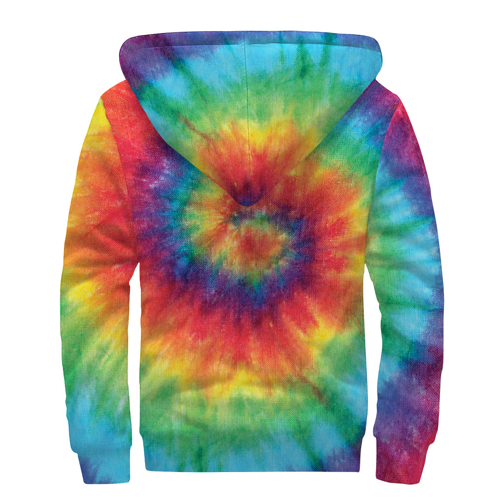 Spiral Tie Dye Print Sherpa Lined Zip Up Hoodie