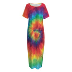 Spiral Tie Dye Print Short Sleeve Long Nightdress