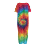 Spiral Tie Dye Print Short Sleeve Long Nightdress