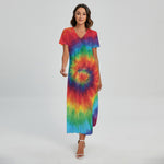 Spiral Tie Dye Print Short Sleeve Maxi Dress