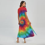 Spiral Tie Dye Print Short Sleeve Maxi Dress