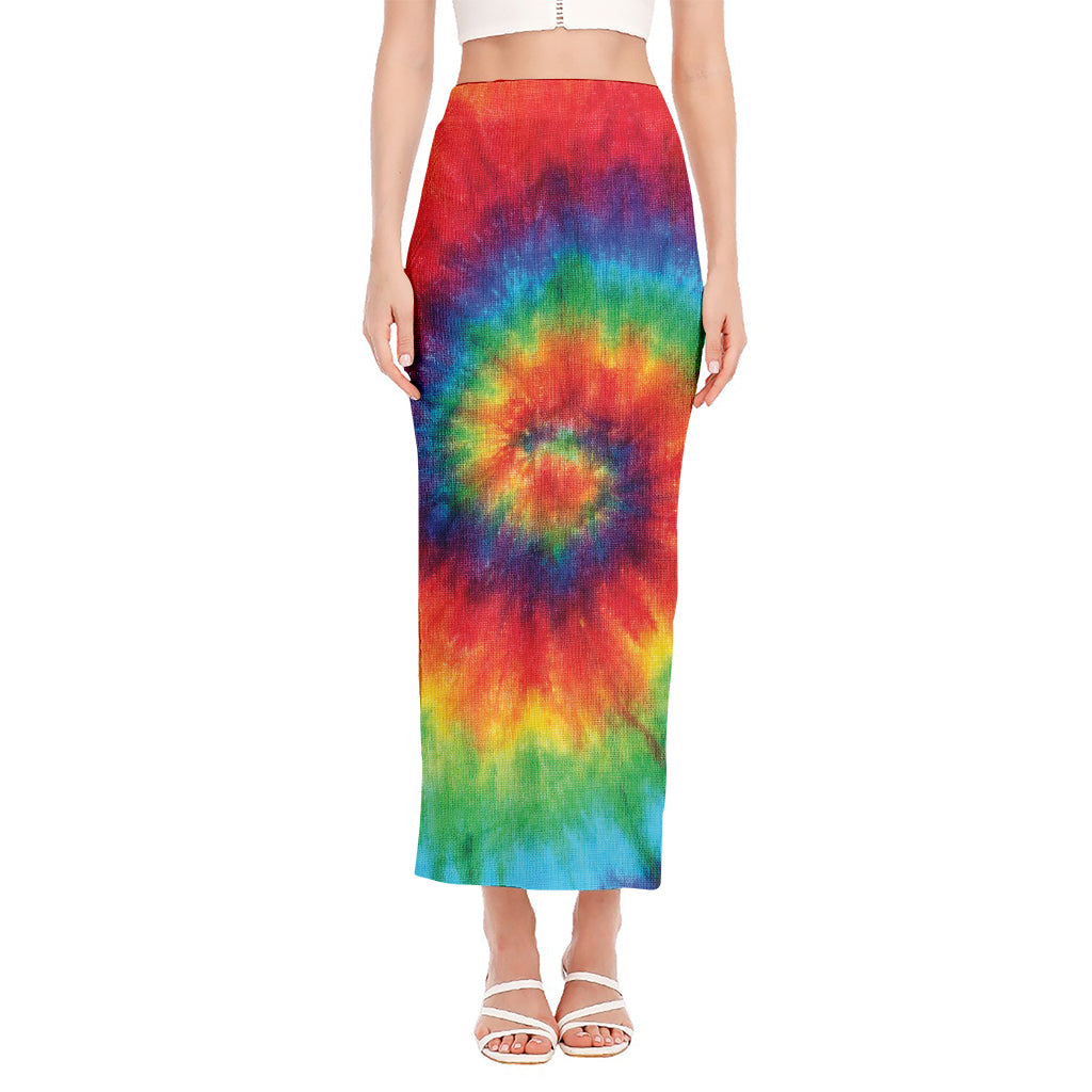 Spiral Tie Dye Print Side Slit Maxi Skirt