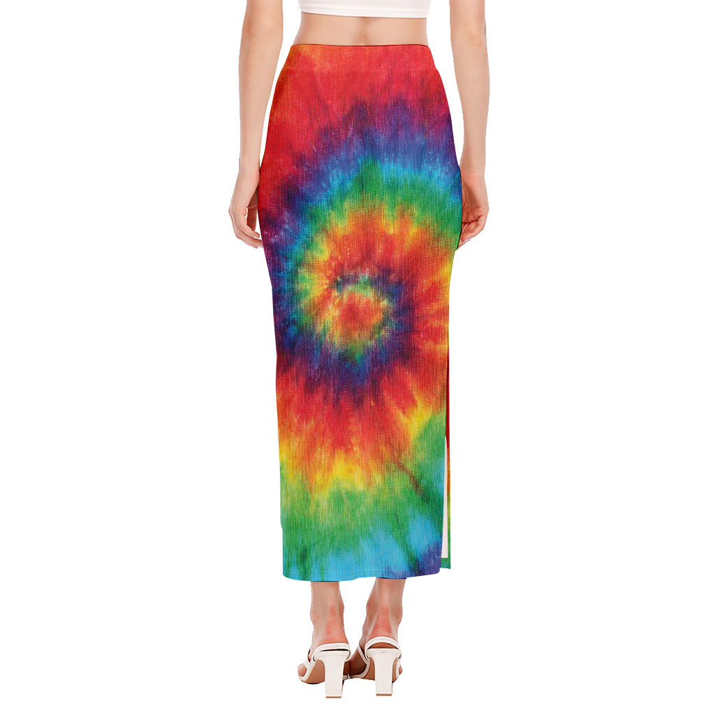 Spiral Tie Dye Print Side Slit Maxi Skirt