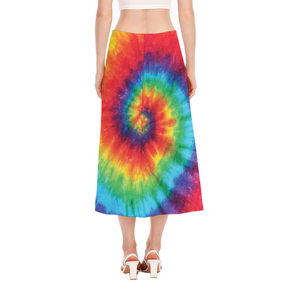 Spiral Tie Dye Print Side Slit Midi Skirt