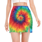 Spiral Tie Dye Print Side Slit Mini Skirt