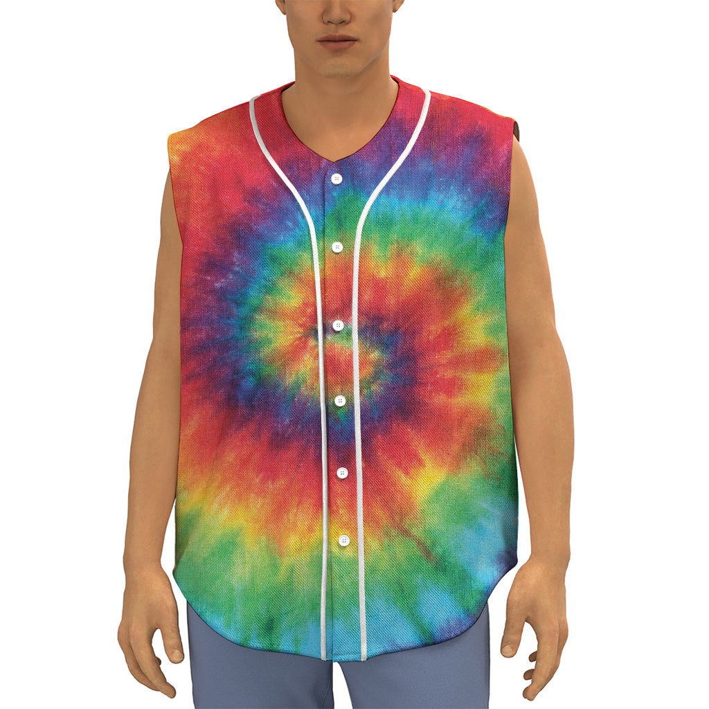 Spiral Tie Dye Print Sleeveless Baseball Jersey