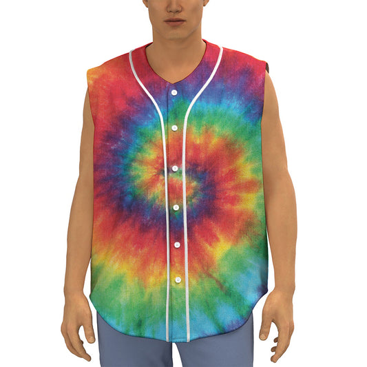 Spiral Tie Dye Print Sleeveless Baseball Jersey